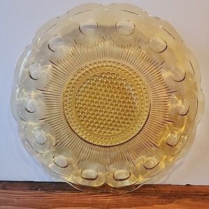 Vintage Bartlett Collins St‎ Genevieve Yellow Glass Serving Platter Plate 10.75"